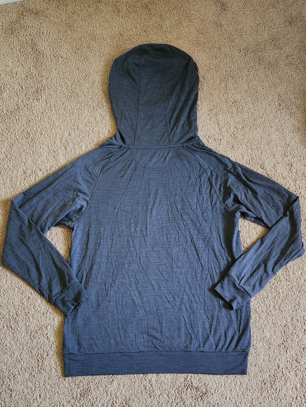 Icebreaker Cool Lite 100% Merino Wool Logo Hooded Long Sleeve Blue Top Wmns L - Picture 2 of 8